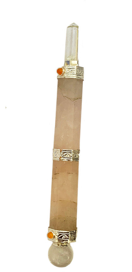 Wand 6 inch rose quartz with carnelion