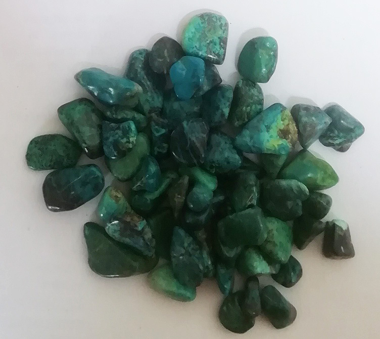 Chrysocolla,-malachite chips,100g. Peru