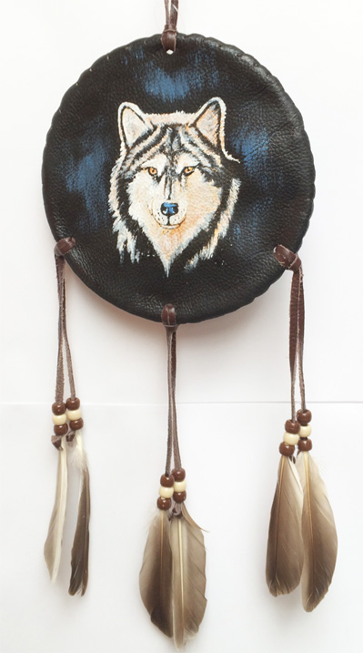 Navajo Hand-painted Shield 6 inch, indian head