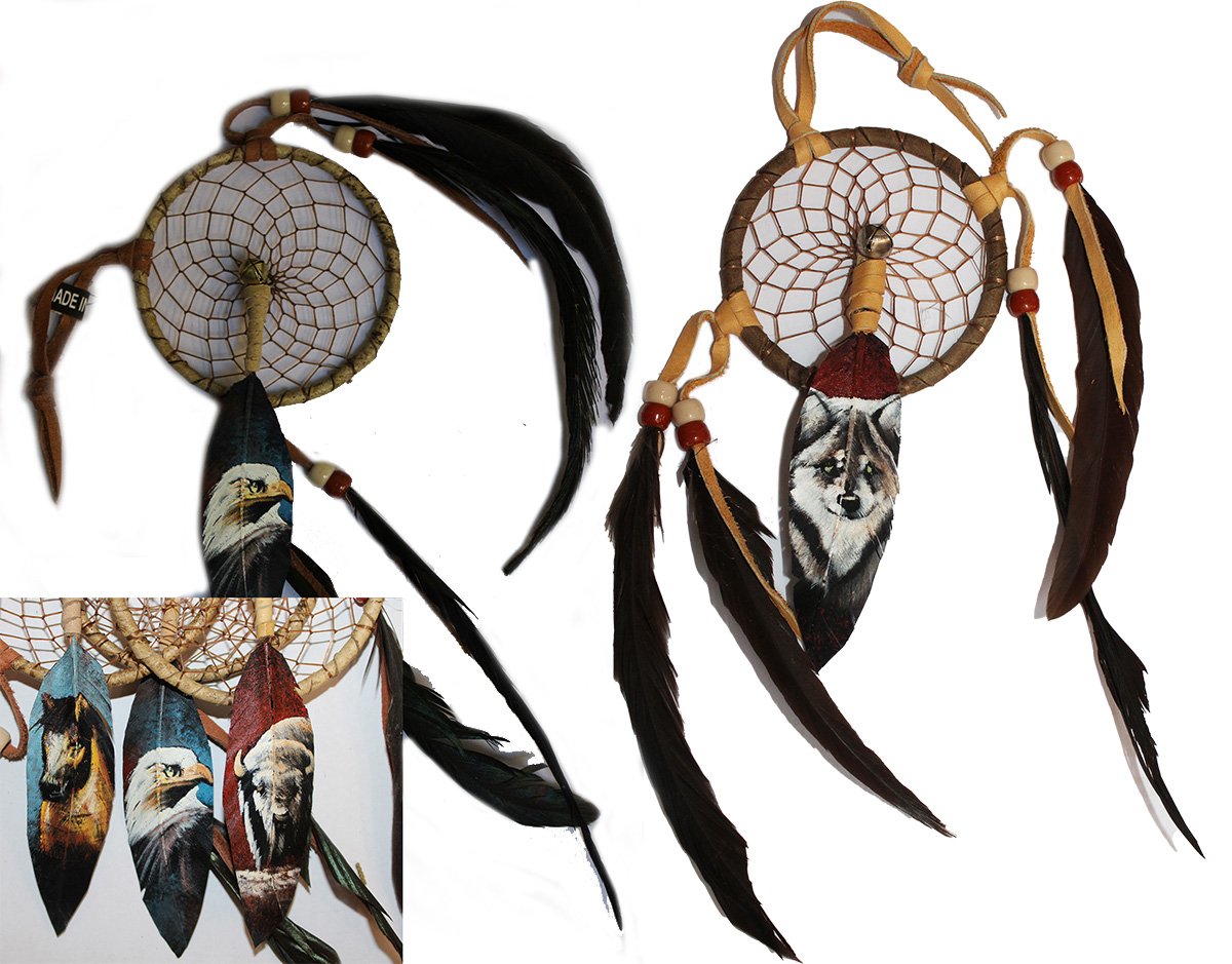 Dream catcher 3 inch with painted feather, Mexico