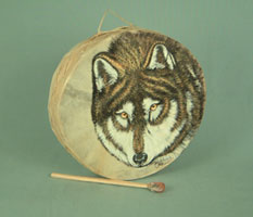 Tarahumara painted drum 12  inch with beater