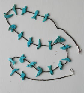 Necklace, one strand, 13 fetishes, all turquoise Navajo
