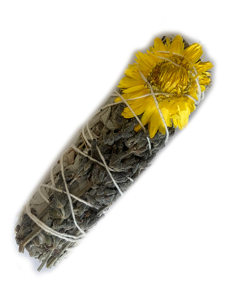 White Sage and yellow flower and lavender 4 inch