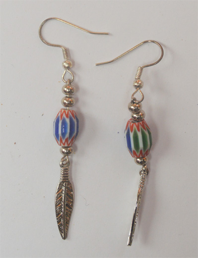 Ear-rings Iroquois Chevron and metal feather