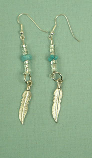 Iroquois feather and turquoise ear-rings