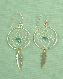 Dream catcher ear-rings, 1 inch silver