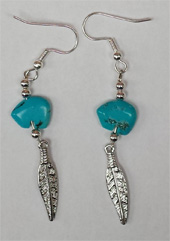 Iroquois feather and turquoise bear ear-rings