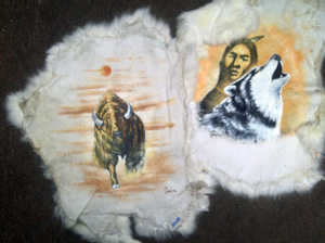 Rabbit pelt, hand-painted, wolf, buffalo, bear, eagle, horse