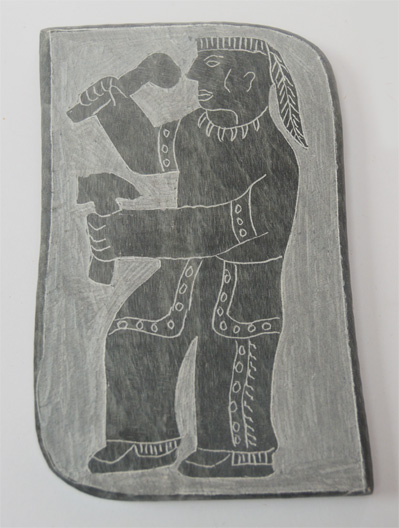 Soapstone Plaque, Ojibwa, 6 x 3 inch dancer/ lacrosse player