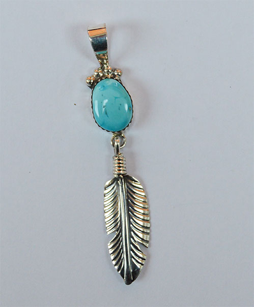 Feather and turquoise pendant
