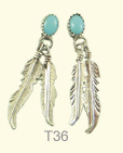 Feather and turquoise ear-ring