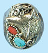 Wolf, turquoise and coral ring