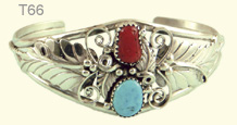 Turquoise and coral leaf bangle