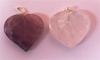 Heart pendants, amethyst, quartz,